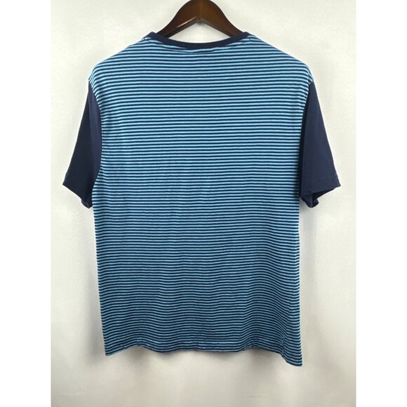 Men’s Vintage 1946 Large Blue & Navy Stripped Short Sleeve Shirt - Picture 3 of 5